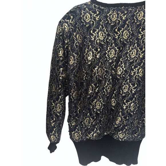 Destinee Womens S 70s Lambswool Sweater Black Gold Metallic Floral Lace Vintage - Picture 12 of 16